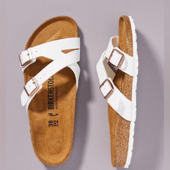 Birkenstock Sandals 🤍 Yao Slide Birko Floor Sandals White Sz 39 8 New - Picture 3 of 15